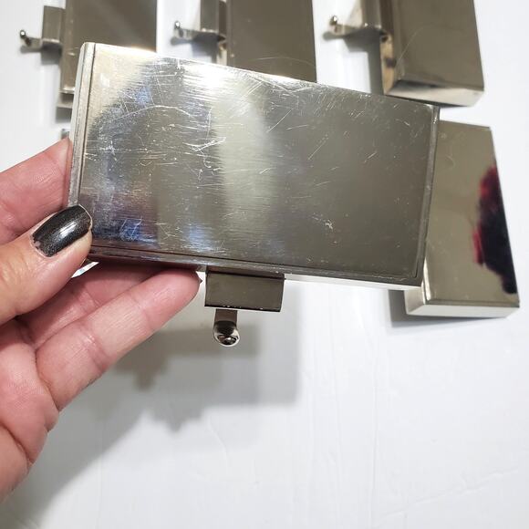 Christmas Holiday Stocking Shelf Mantle Holders Silver Chrome Plain Set of 6 - Picture 2 of 6